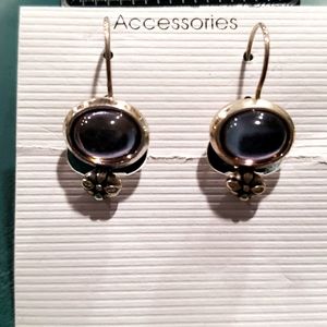 Silver Tone Lever Back Earrings with Purple Stones
